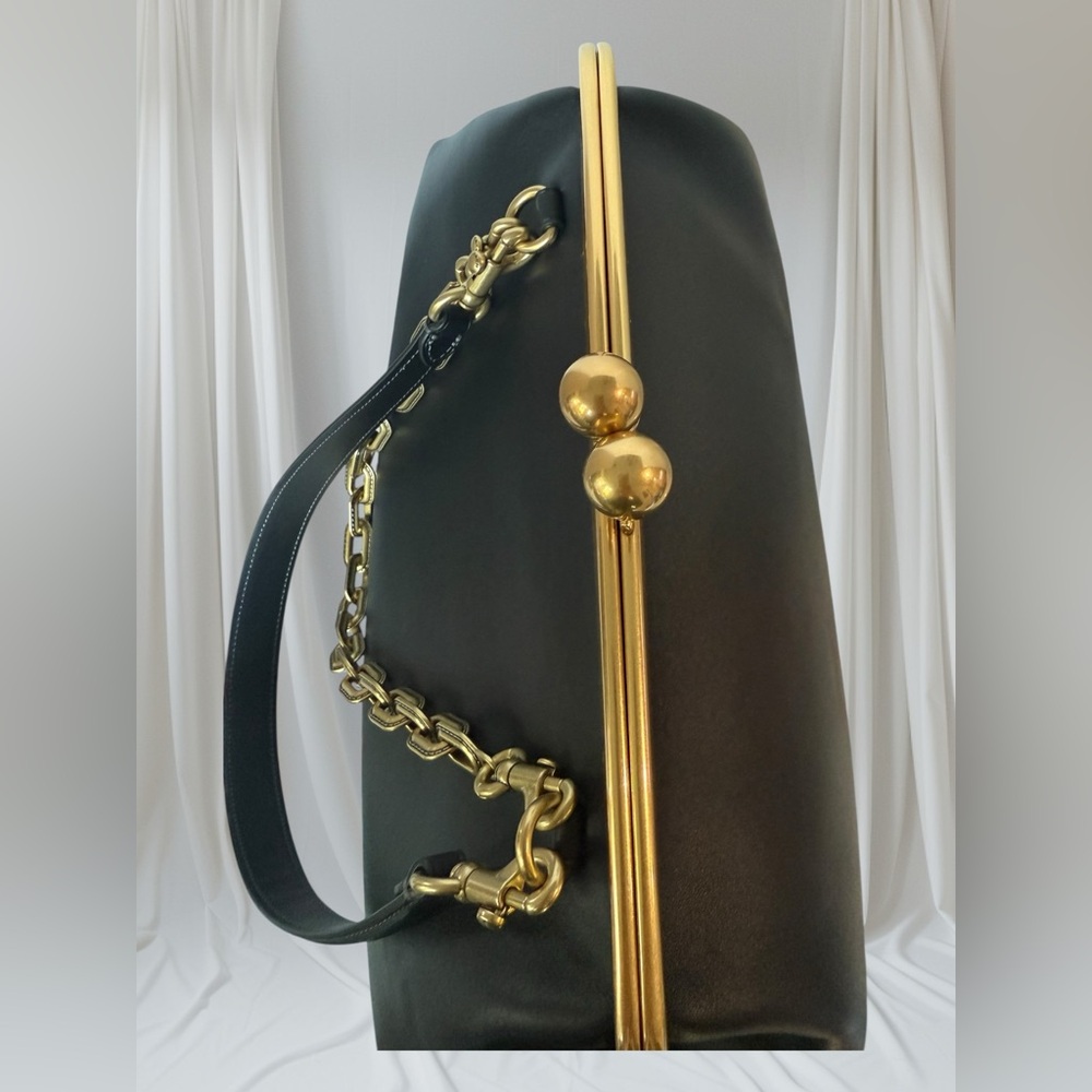 Coach Large Leather Kisslock Frame Bag Purse Black NEW Oversized Clutch - Picture 9 of 16